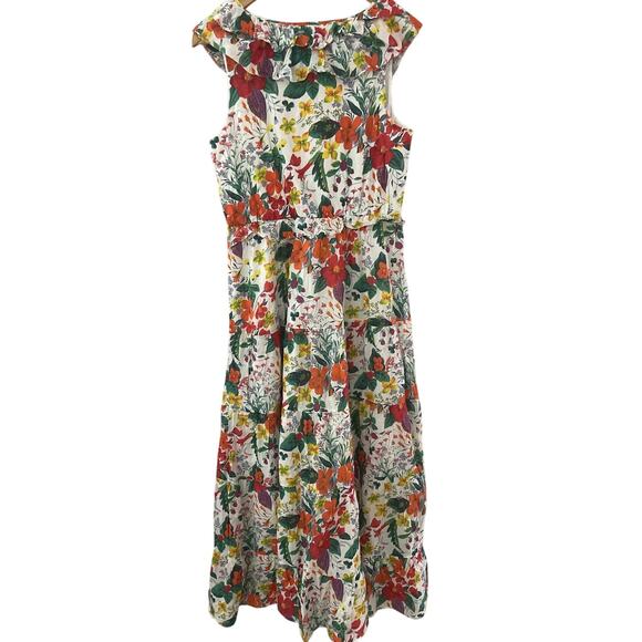 J. Crew Ruffle-Front Maxi Dress In Ratti Island Botanical Print Pockets Size‎ 12 - Picture 10 of 13